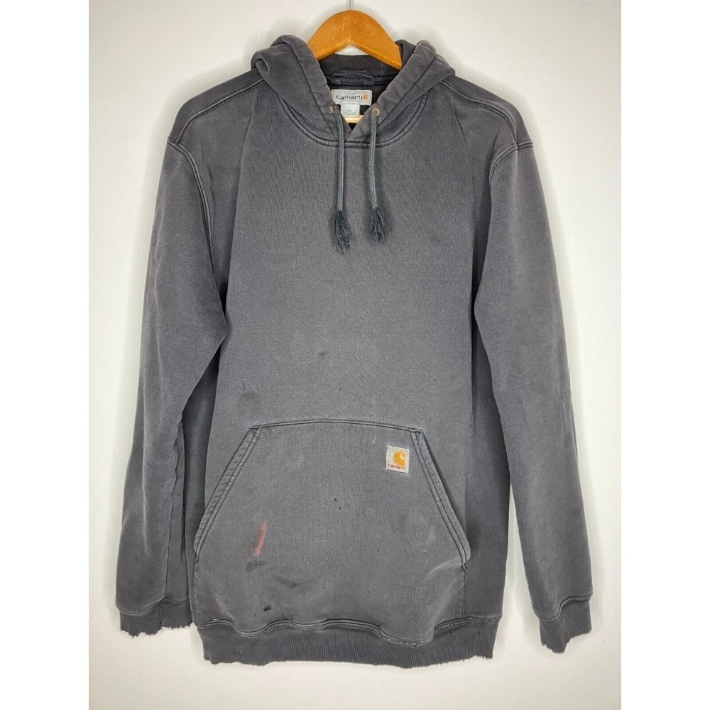 Carhartt Men's XL Blue Distressed Embroidered Logo Hoodie
